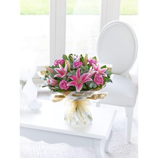 Pink, Rose And Lily Hand Tied